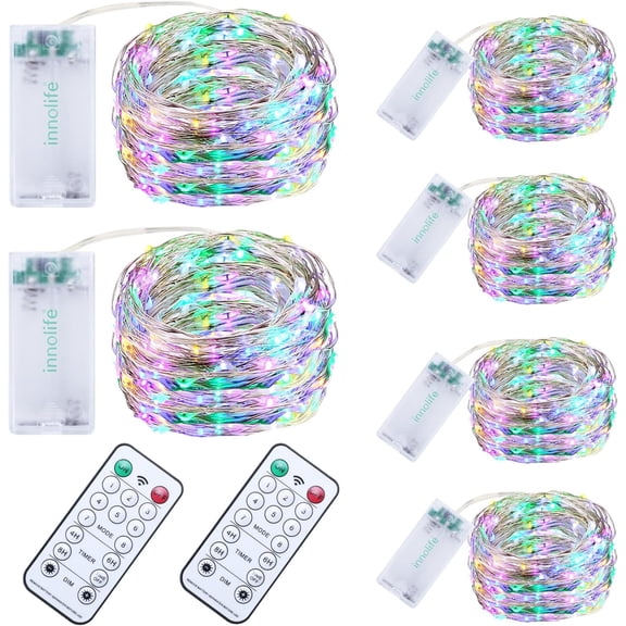 6 Pack LED Multicolor Fairy Lights Battery Operated with Remote Control & Timer, 10 Ft 30 LED Sliver Wire Twinkle Lights for Bedroom Christmas Wedding Party Indoor Outdoor Decoration