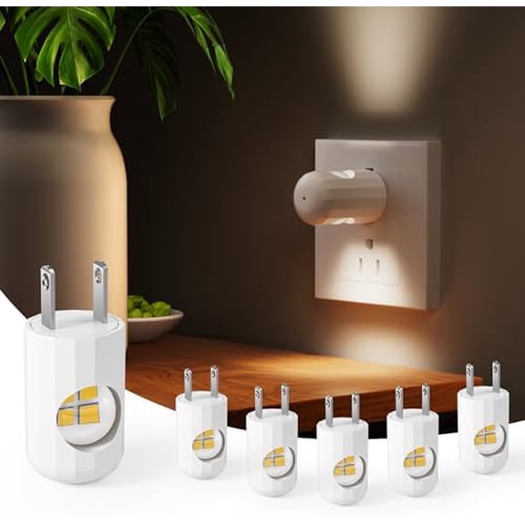 6-Pack LED Night Light Plug-in Wall Outlet Light,2700K Warm White, Ambient Lighting for Bedroom, Bathroom, Nursery, Hallway, Kitchen