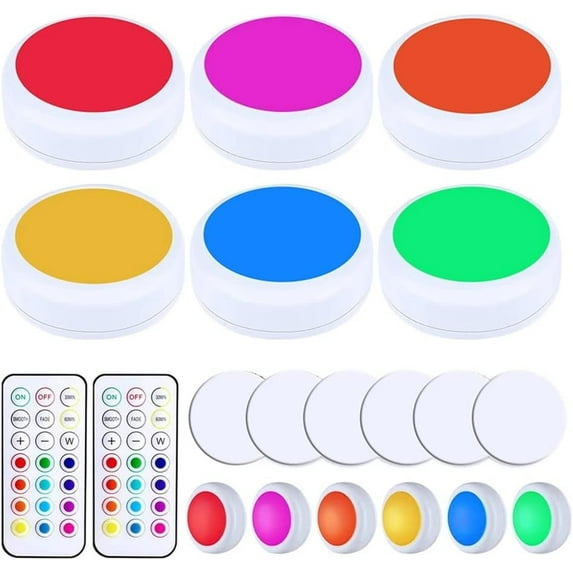 6 Pack LED Puck Lights with Remote Control, Wireless Under Cabinet & Closet Lighting, 13 Color Changing Stick-On Tap Lights with 10 Brightness Levels & Timer for Kitchen, Closet, Shelves