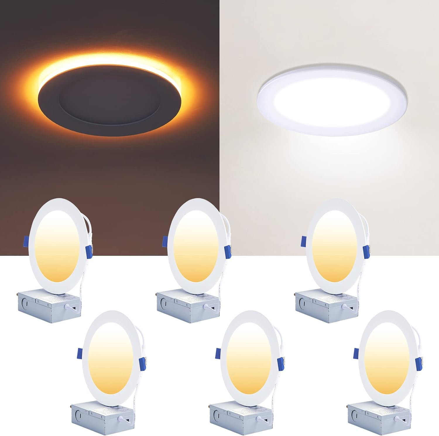 6 Pack LED Recessed Lighting 6 Inch with Night Light, Dimmable 5CCT ...