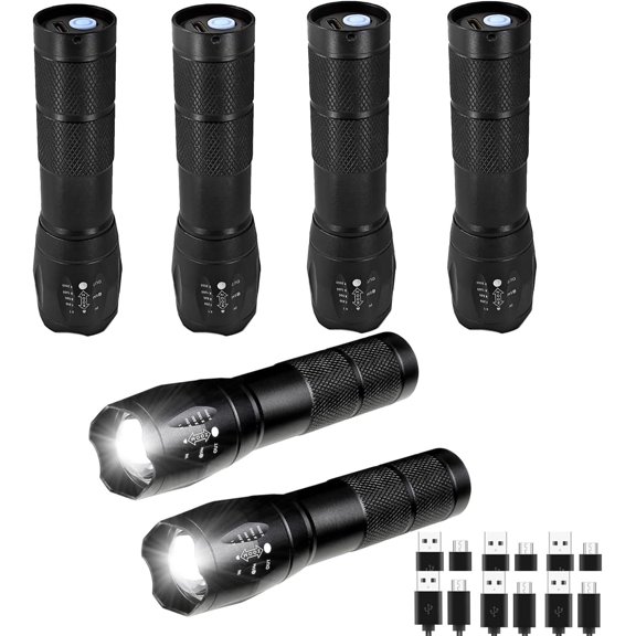 6 Pack LED Rechargeable Flashlight, Super Bright Small Mini Camping Flashlights Zoomable Beam, Convenient USB C for Camping Hiking Outdoor