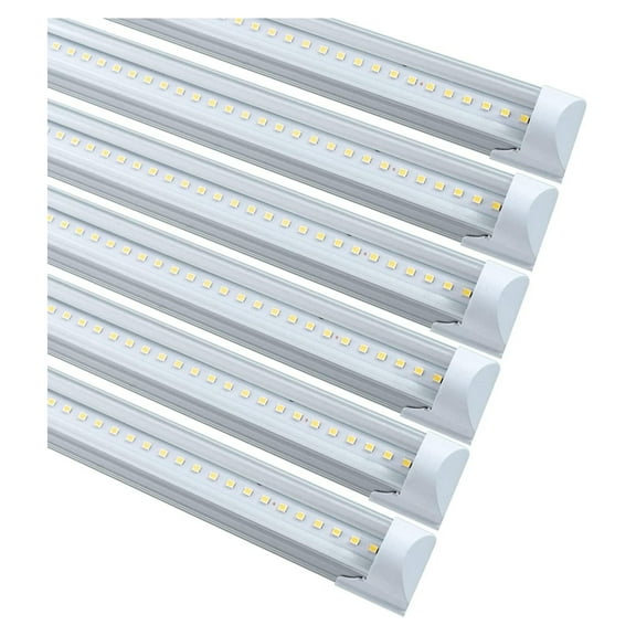 6 Pack LED Shop Light, 4FT 24W 6500K, Cool White, Clear Cover, Hight Output, Linkable 4 Foot LED Strip Lights, T8 LED Tube Lights, LED Light Fixture for Garage Ceiling with Plug Cable