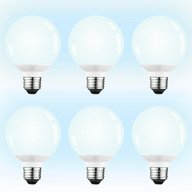 6 Pack LED Vanity Light Bulbs, Dimmable G25 Globe Bulbs, 5W=40W, E26 Base, Daylight