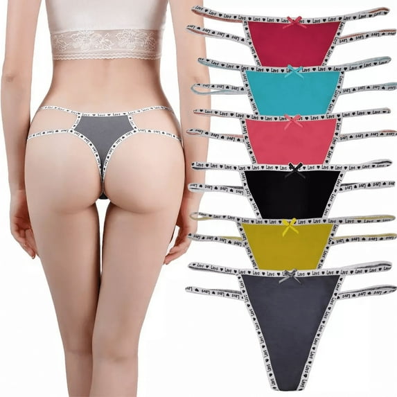 6 Pack Lace Underwear Women Panties Thong Low Waist Sexy Secret love Letter G-string Lingerie Brief Panty (Medium)
