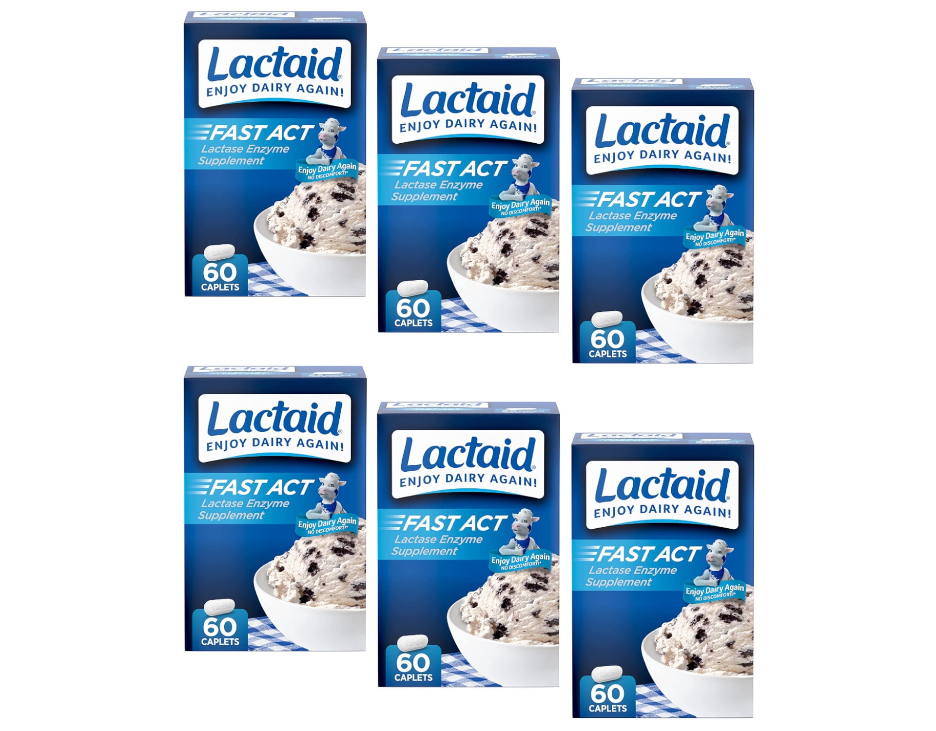 6 Pack Lactaid Fast Act Lactase Enzyme Supplement 60 Caplets Each