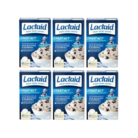 6 Pack Lactaid Fast Act Lactase Enzyme Supplement Vanilla 60 Caplets Each
