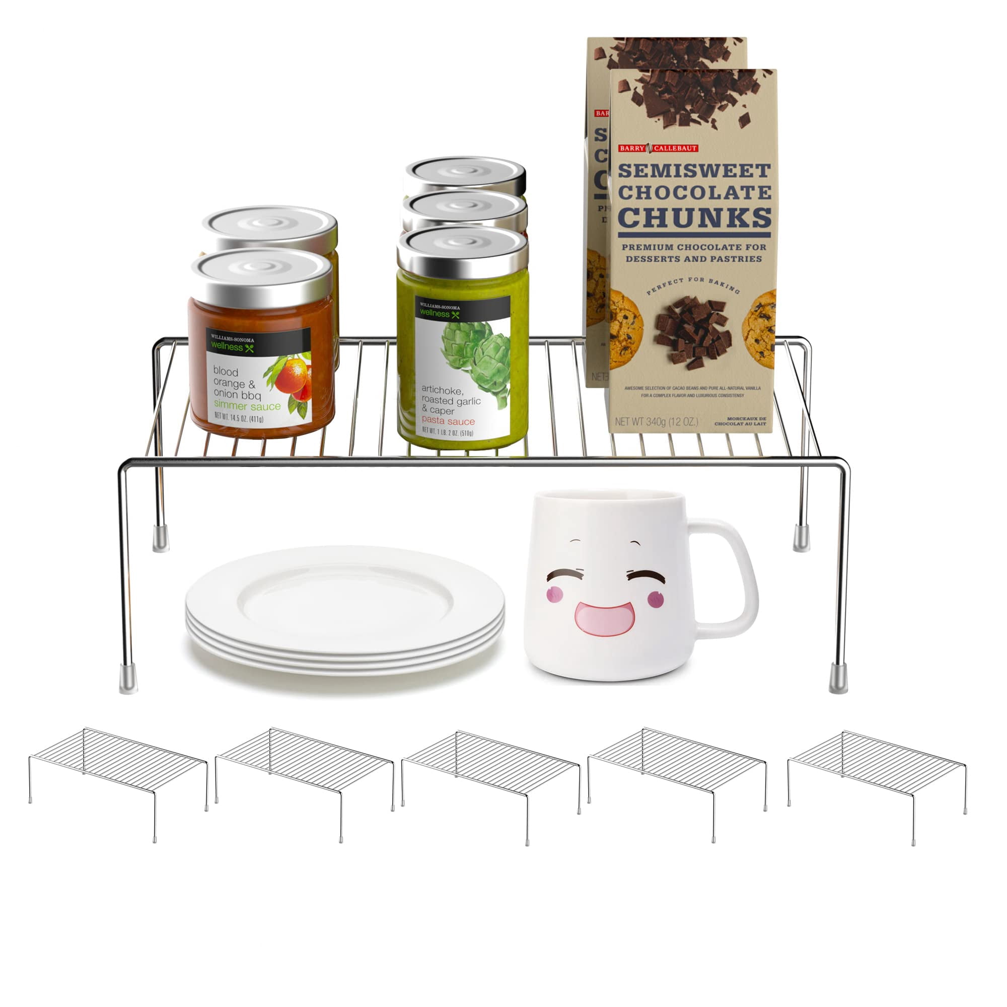 6 Pack Large (15.7 X 9. 4 Inch) Cabinet Storage Shelf Rack  Rustproof Kitchen Counter And Organizer For Fridge Bathroom Chrome