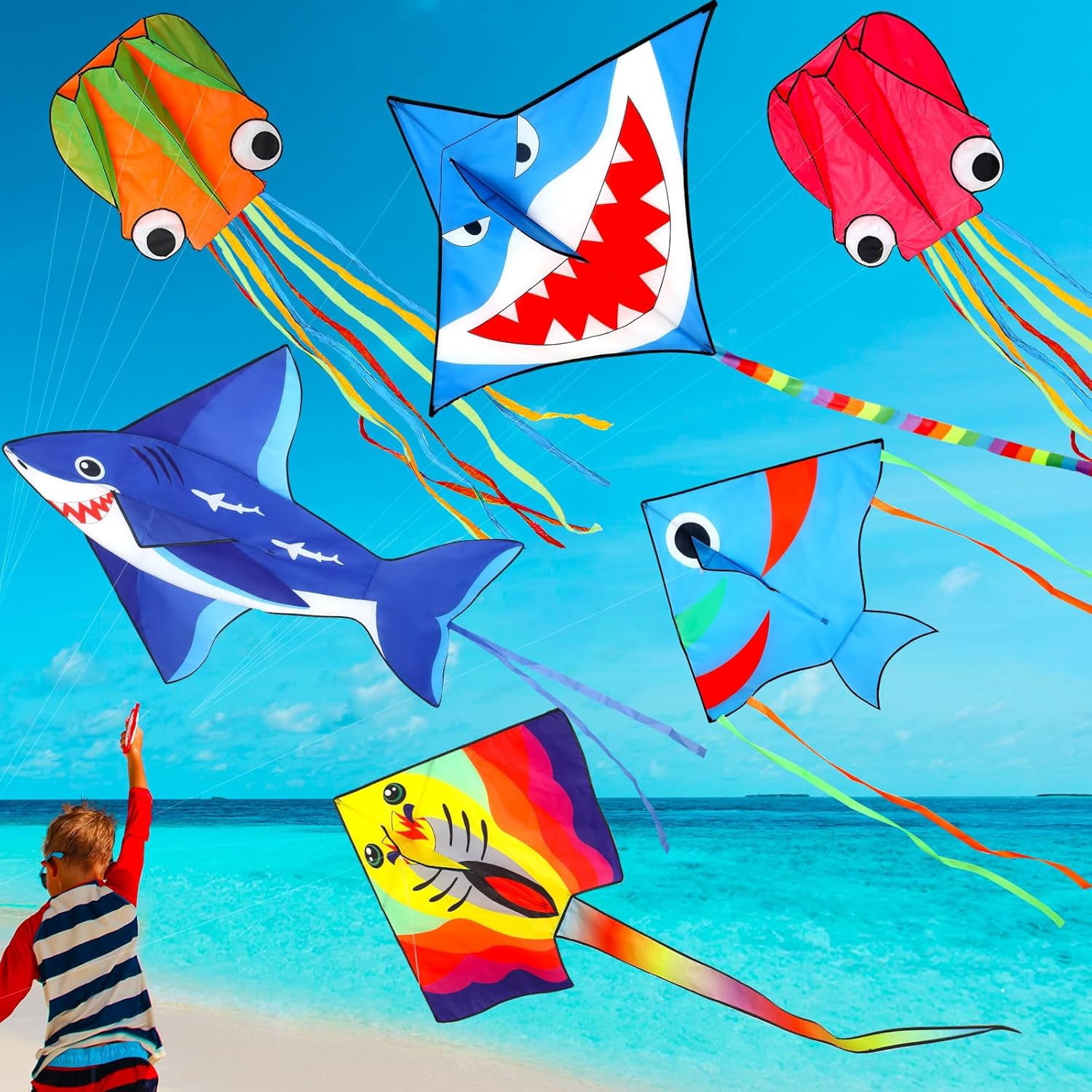 6 Pack Large Butterfly Dragonfly Owl Parrot Eagle Goldfish Kites for Kids Teens Adults Easy to Fly Outdoor Beach Games Gifts