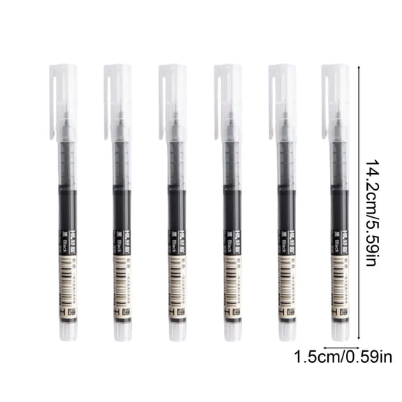 6 Pack Large Capacity Fast-Drying Straight Liquid Rollerball Pens, 0.5mm Fine Tip 10ml Total Smooth Glossy Black Ink Pen with Visible Ink Barrel for Daily Office Use
