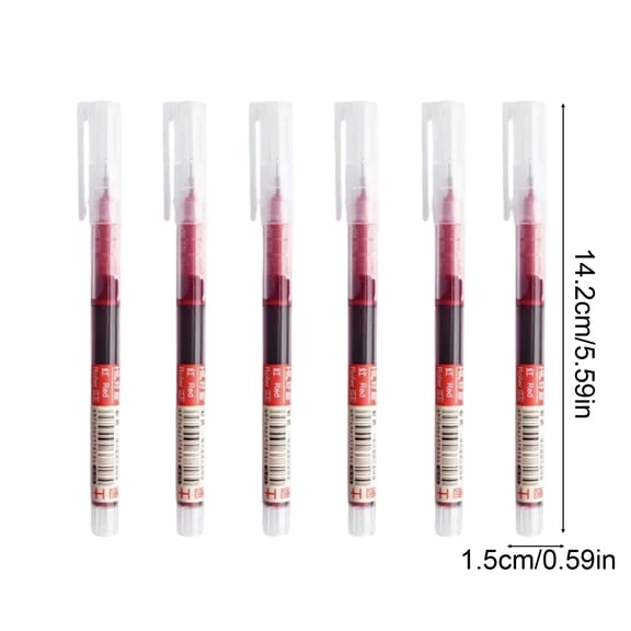 6 Pack Large Capacity Fast-Drying Straight Liquid Rollerball Pens, 0.5mm Fine Tip 10ml Total Smooth Glossy Red Ink Pen with Visible Ink Barrel for Daily Office Use