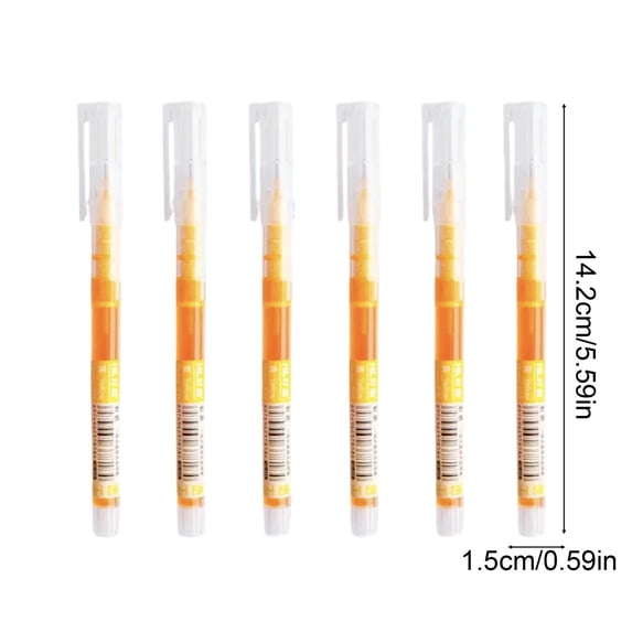 6 Pack Large Capacity Fast-Drying Straight Liquid Rollerball Pens, 0.5mm Fine Tip 10ml Total Smooth Glossy Yellow Ink Pen with Visible Ink Barrel for Daily Office Use