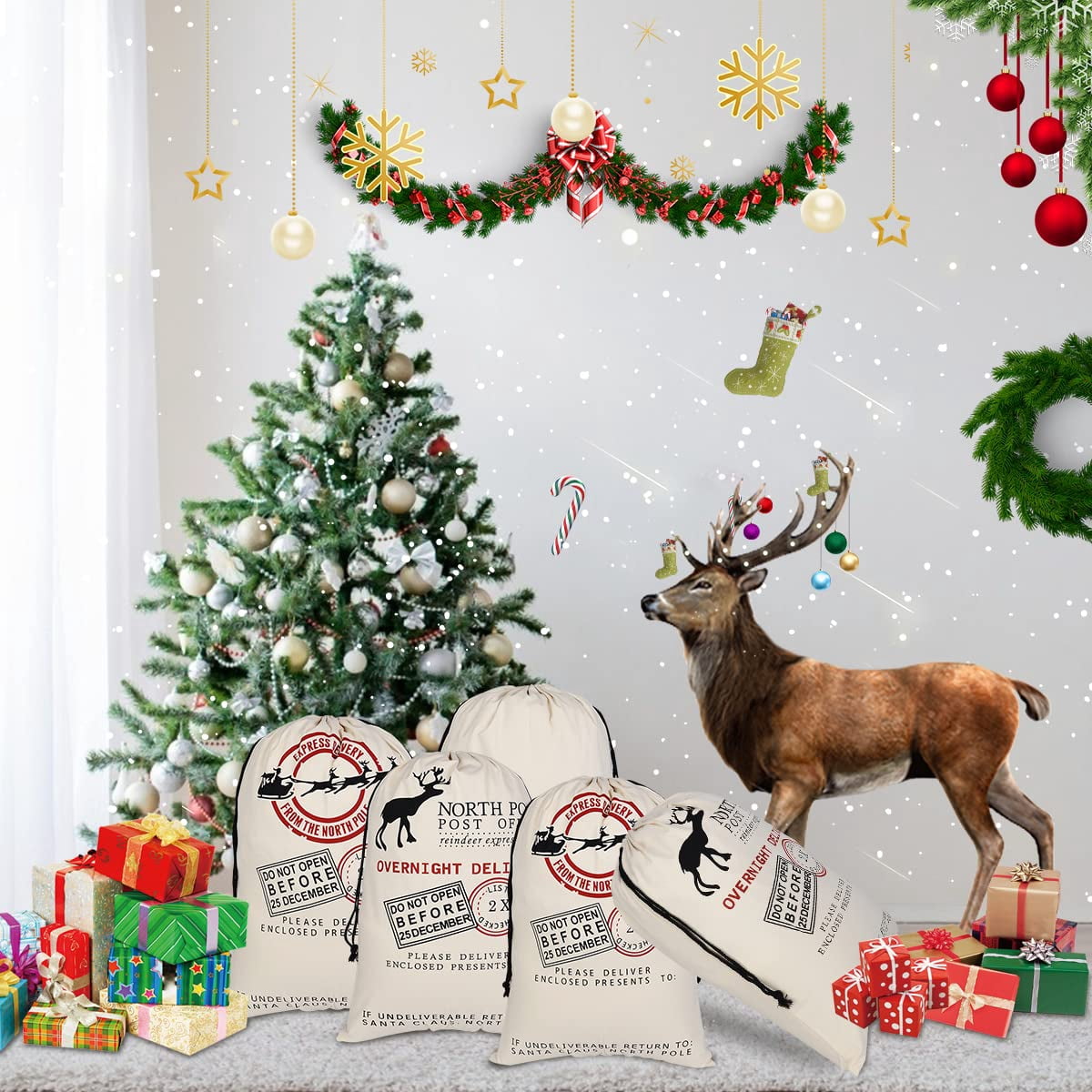 Drawstrigns 6 Pack Large Christmas Canvas Sack with Drawstrings 19.5 X 27.5 Inch ...