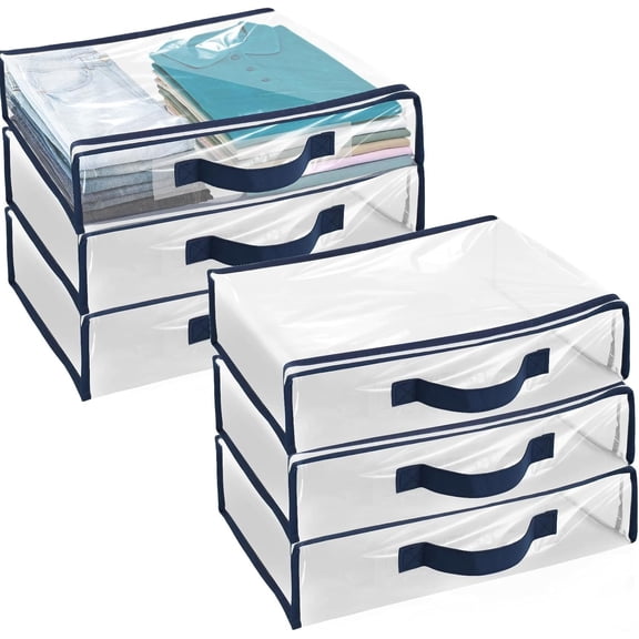 6 Pack Large Clear Clothes Storage Bag,Travel Packing Cube, Zippered PVC Organizing Bags, See Through Moving Bag with Handle for Blankets Bed Sheet Clothes 15.7x11.8x3.9 Inch