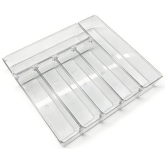 GARITIN Plastic Drawer Organizer 6 Pack, Clear Acrylic Kitchen Utensil Organizer for Drawer, Organization and Storage Bins for Makeup, Utensils, Bathroom