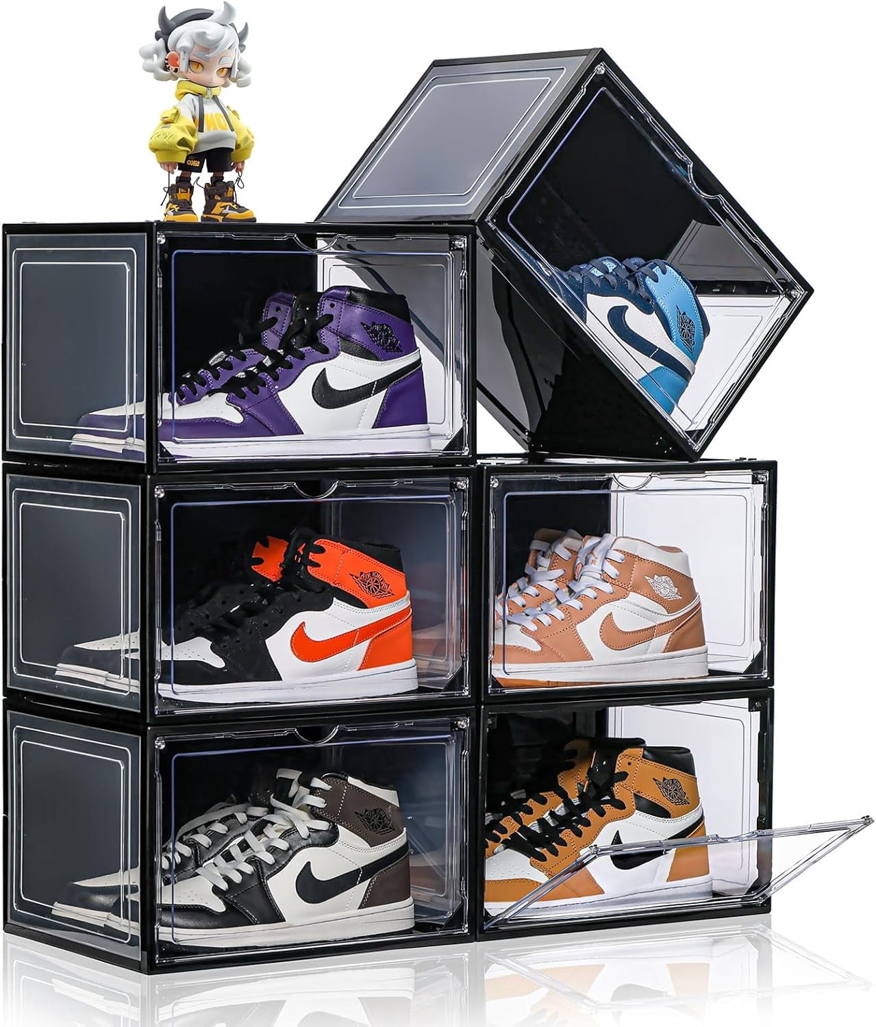 6 Pack Large Clear Shoe Storage Organizer,Stackable Shoe Rack for ...
