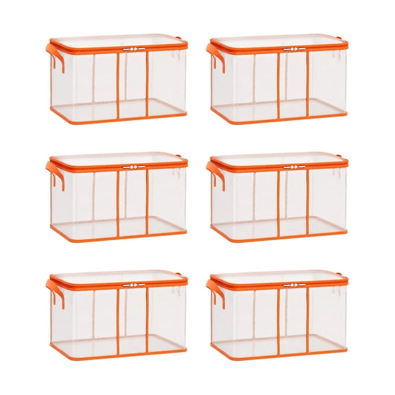 6 Pack Large Clear Thick Plastic Storage Box with Hinged Lid, Heavy-Duty Durable High Capacity Organizer, Perfect for Home, Camping, Travel, Attic and Moving