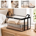 thumbnail image 1 of 6 Pack Large Clear Thick Plastic Storage Box with Hinged Lid, Thick Plastic Book Storage Bin, Stackable Collapsible Organizer Container for Books, Files, Magazines, Bedroom (Black M), 1 of 7