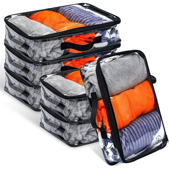 6 Pack Large Clear Travel Packing Cubes - See Through Zippered Storage Bags for Clothes - Portable and Durable Nylon PVC Material - 15.8 x 10.2 x 3.9 inches