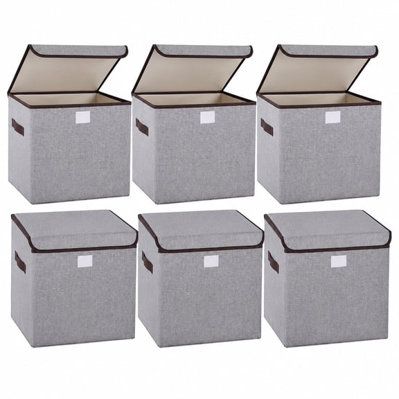 6 Pack Large Collapsible Stackable Storage Bins with Lids, Foldable Fabric Storage Boxes Cube, Closet Organizer Baskets for Home, Solid
