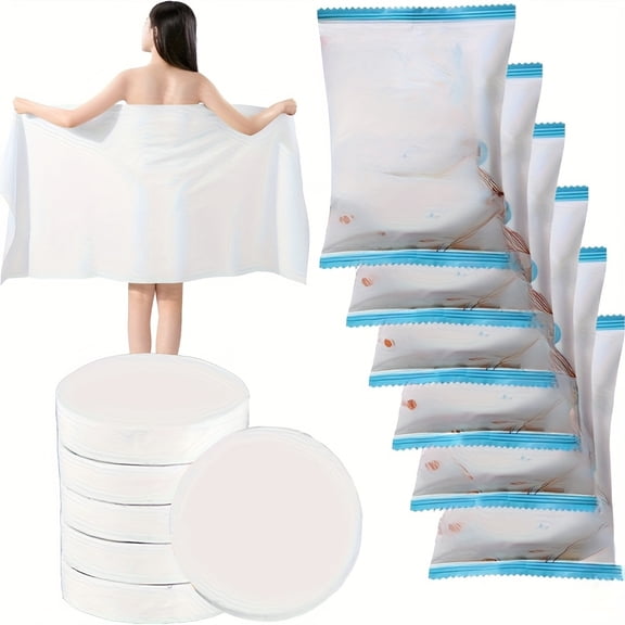 6-Pack Large Compressed Towels 48" x 20" Reusable Disposable Portable Thick Paper Towels for Hiking, Camping, Beach, Swimming, and Travel