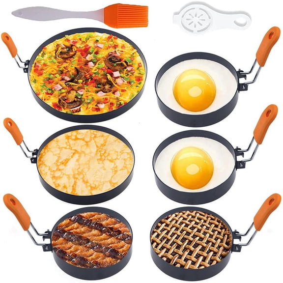 6 Pack Large Egg Rings for Frying Egg,Non-Stick Stainless Steel Egg Rings for Egg Muffin Shaper with Oil Brush
