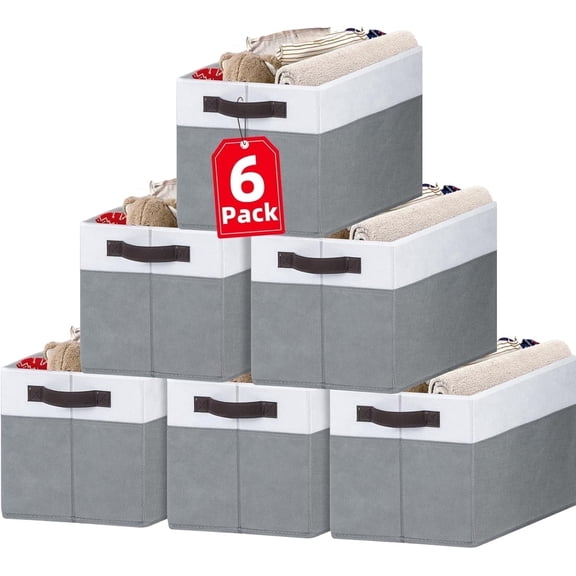6 Pack Large Fabric Storage Bins, Foldable Closet Organizer Baskets for Clothes & Toys