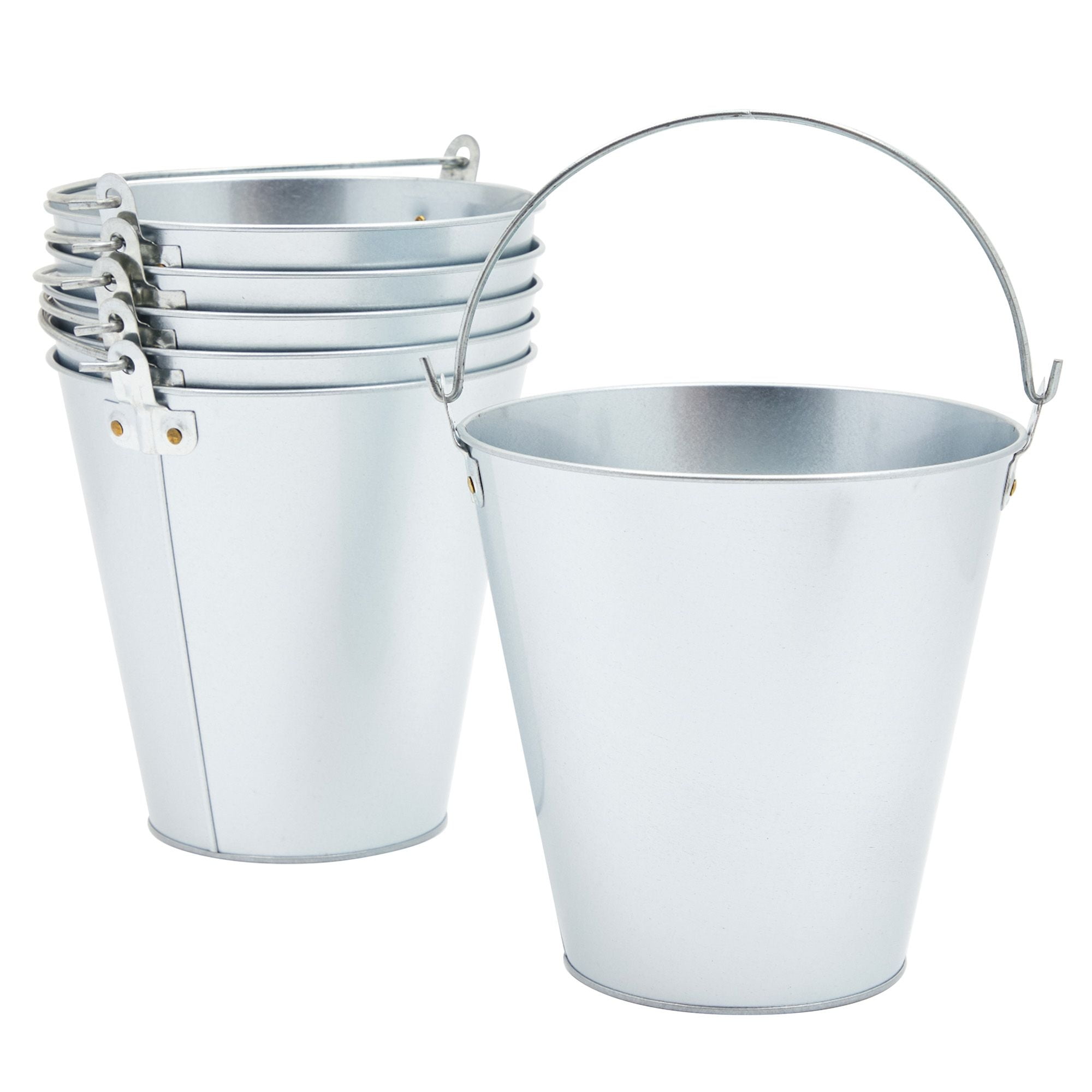6 Pack Large Galvanized Ice Buckets for Parties, 7-Inch Tall Metal Ice Pails with Handles for Champagne, Beer, Wine, Sports Drinks, Water, Table Centerpieces (100 oz Capacity)