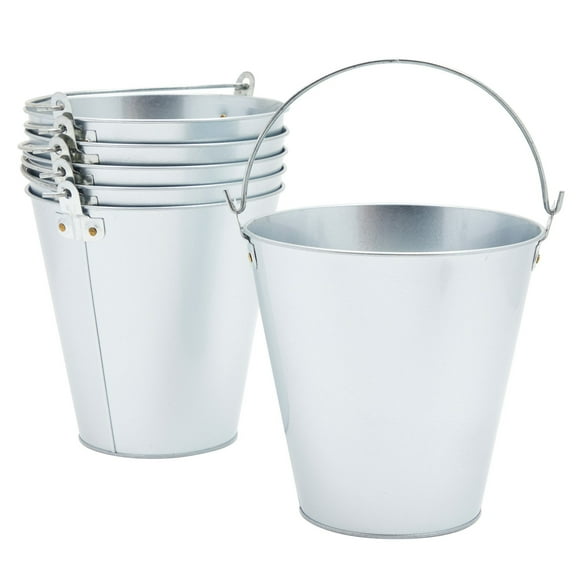 6 Pack Large Galvanized Ice Buckets for Parties, 7-Inch Tall Metal Ice Pails with Handles for Champagne, Beer, Wine, Sports Drinks, Water, Table Centerpieces (100 oz Capacity)