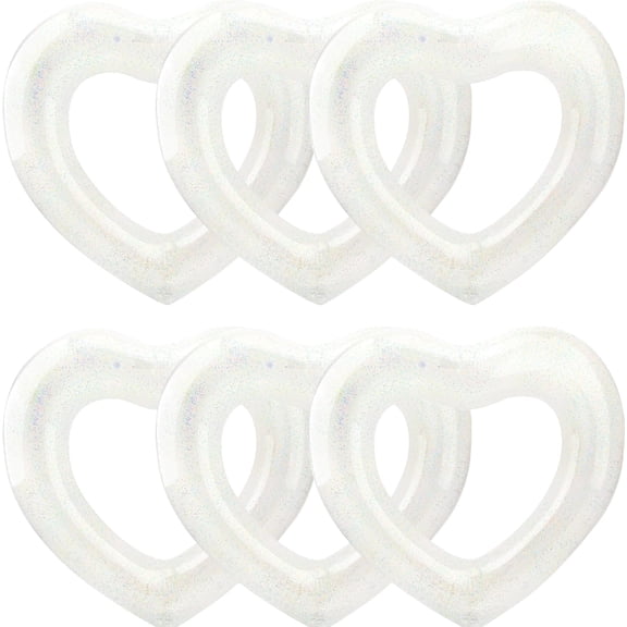 6 Pack Large Glitter Heart Pool Float 43 Inch Heart Shaped Pool Float Swimming Pool Floats Inflatable Swim Rings Inflatable Swimming Tube Ring for Adults Summer Beach Party