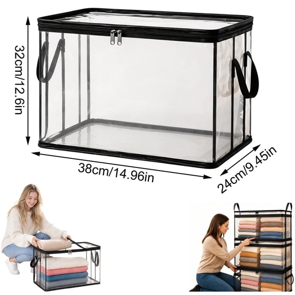 6 Pack Large Heavy-Duty Thick Plastic Clear Storage Bag for Clothes, Moving & Storage, Reinforced Handles & Heavy-Duty Zippers Moving Boxes Storage Bags Totes, Waterproof Storage Totes