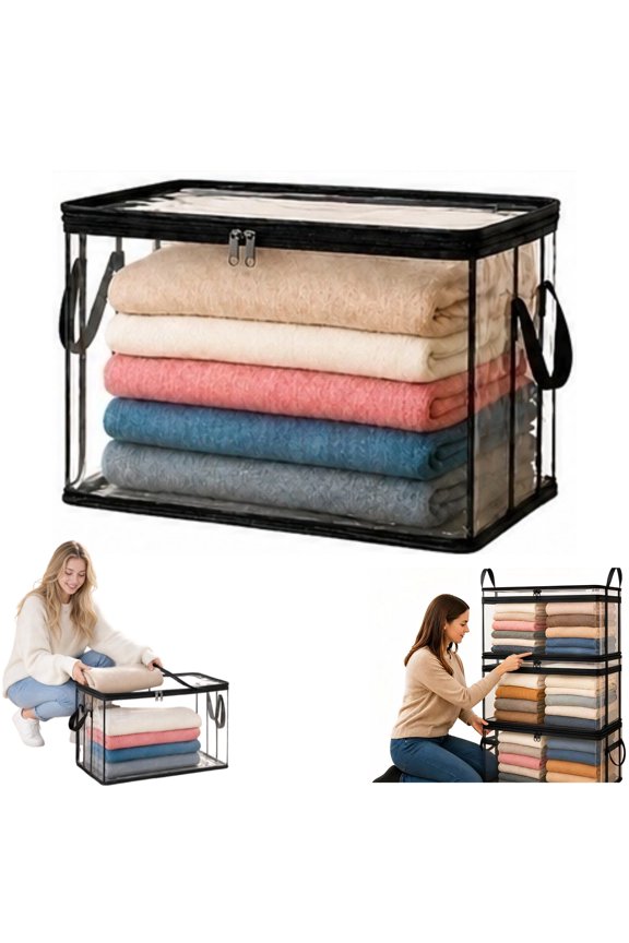 6 Pack Large Heavy-Duty Thick Plastic Clear Storage Bag for Clothes, Moving & Storage, Stackable Foldable Moving Bags with Lids Handles Zipper, Moving Boxes Storage Totes for Home Camping Travel