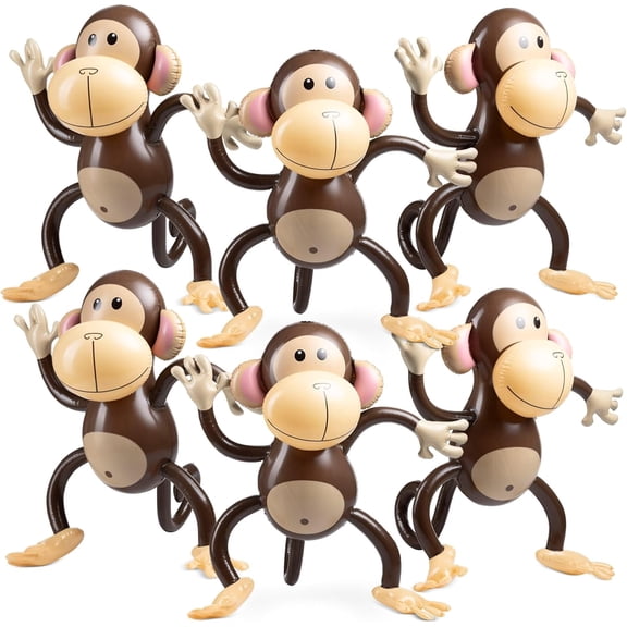 6-Pack Large Inflatable Monkeys – 24 Inch Blow Up Animals for Jungle Party Decor | Baby Shower, Safari Birthday & Toddler Party Favors – Durable & Reusable