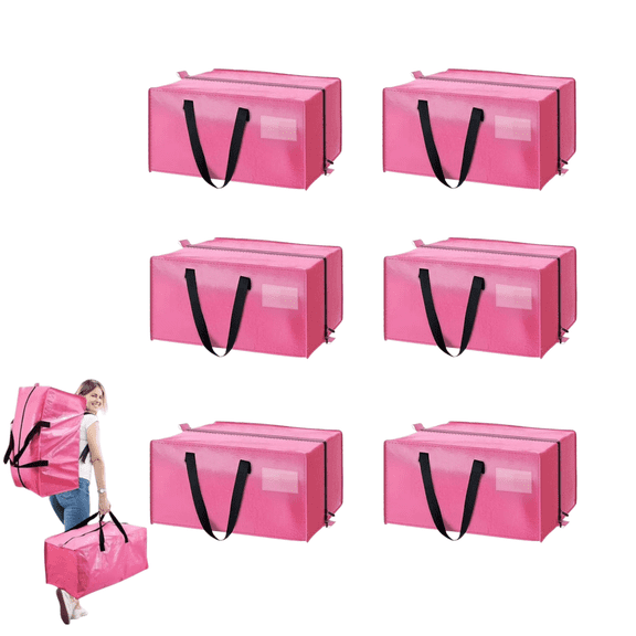 6 Pack Large Moving Bags Heavy Duty Clothes Totes for Storage, Moving Bins with Zippers Top and Sturdy Handles, College Students Dorm Storage Collapsible Bags for Space Saving and Packing(Pink,87L)