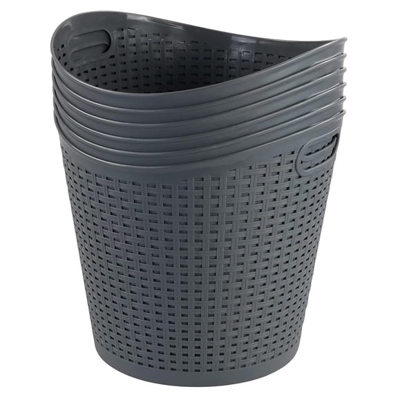 6-Pack Large Plastic Storage Basket, 30 L Laundry Hamper, Gray White