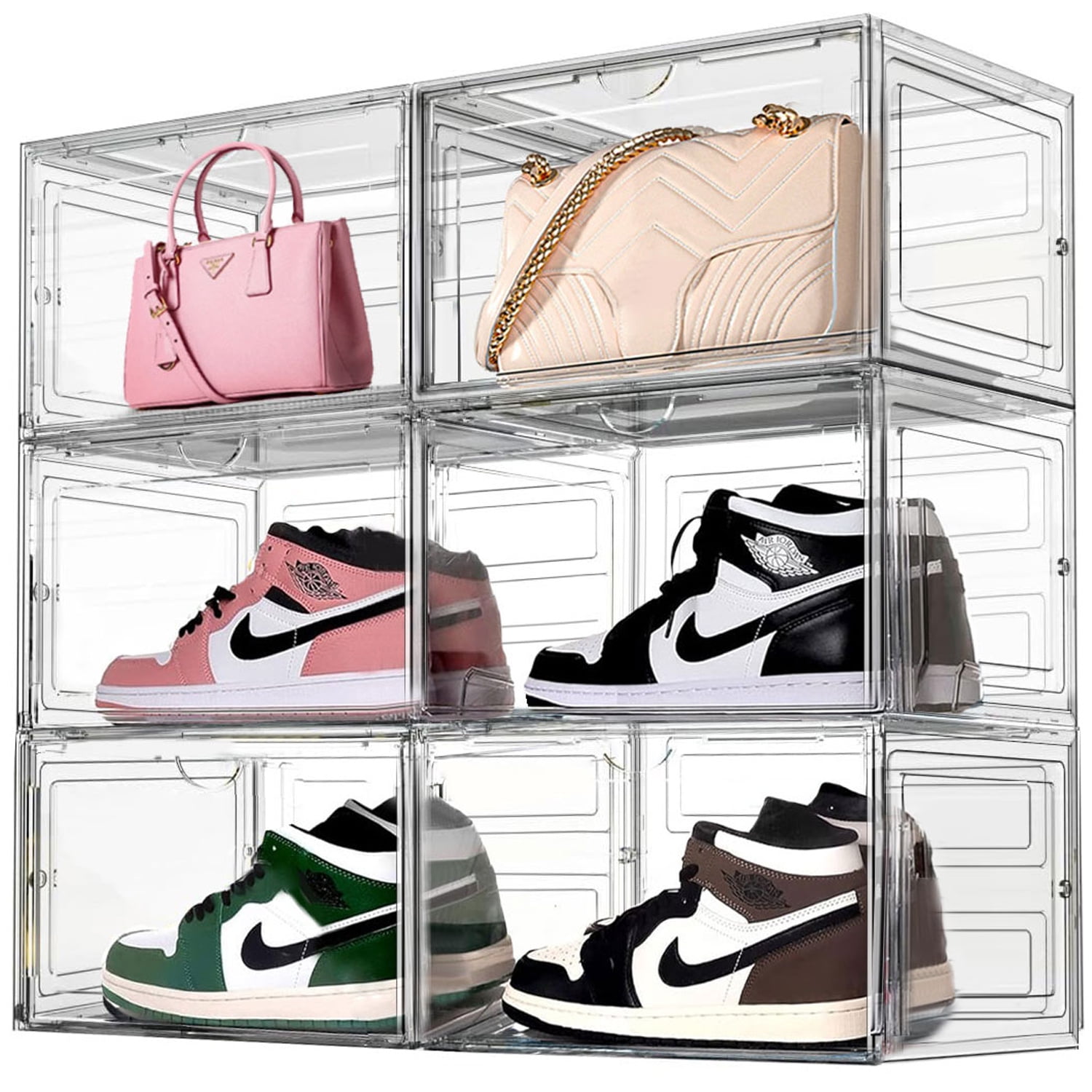 TIDYAVE Shoe Boxes Clear Plastic Stackable, Shoe Storage Organizer Boxes  Easy Installation All in One Shoe Box with Doors 6 Tier Foldable Shoe Box