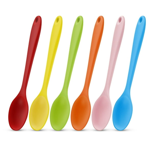 6 Pack Large Silicone Spoons,8' Heat Resistant Kitchen Spoons for Cooking,Non-Stick Silicone Serving Stirring Mixing Spoons for Mixing,Buttering and Tasting,Dishwasher Safe