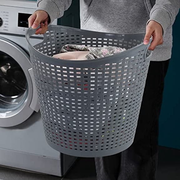 6-Pack Large Storage Basket, 30 L Plastic Laundry Hamper/Laundry Basket, Gray