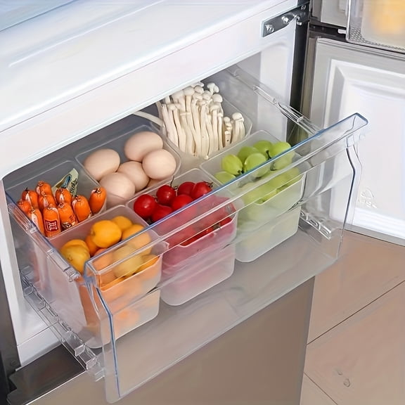 6-Pack Large Transparent Refrigerator Storage Bins - Portable & Durable Food Organizer For Fridge Side Door And Countertop, Kitchen Accessories