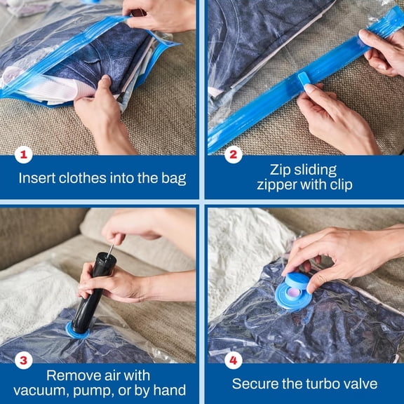 6 Pack Large Vacuum Storage Bags for Comforters, Blankets & Clothes Vacuum Sealed Compression Bags with Hand Pump Space Saver Storage Bags for Bedding, Moving, Travel & Organization