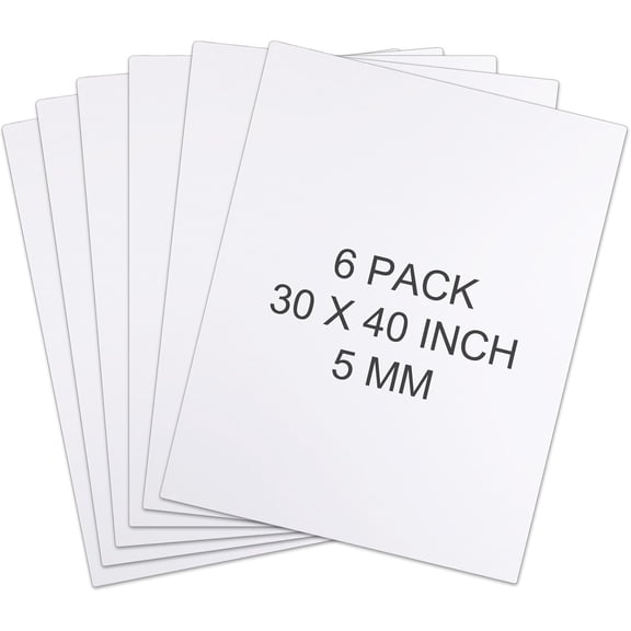 6 Pack Large White Foam Boards 30 x 40 3/16" Thick Acid Free Core Board Double Sided Rigid Poster Foamboard for Art Craft Projects Presentation Signage Painting Wedding School Display