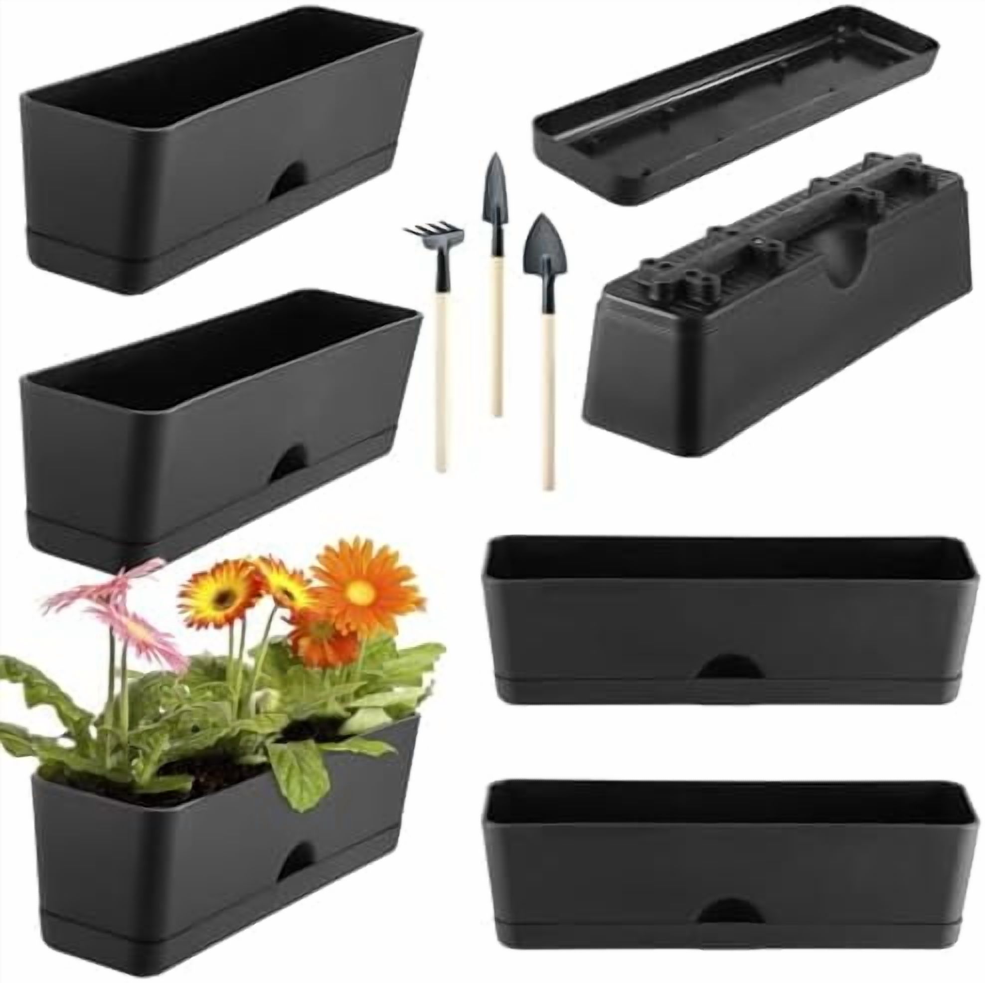 6-Pack Large Window Boxes Planters 16 Inch Rectangle Plant Box