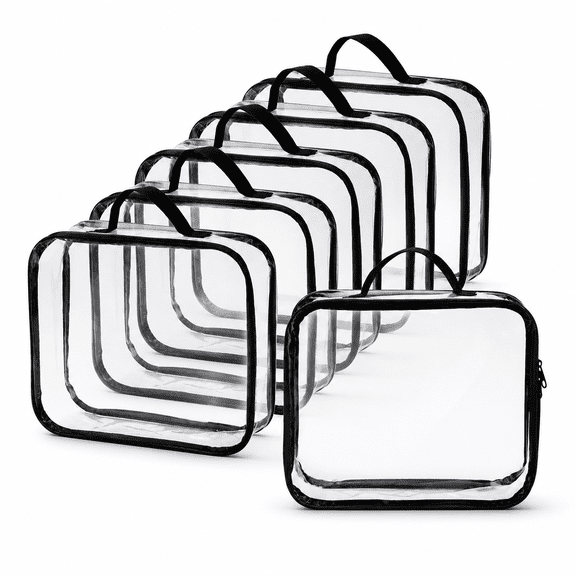 6 Pack Larger Clear Travel Packing Cubes, Vinyl PVC Waterproof Storage Pouches with Handles