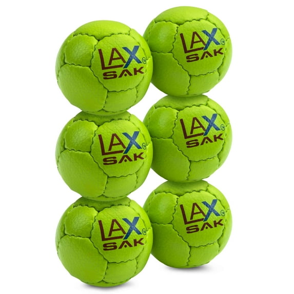 6 Pack Lax Sak Lime Green Lacrosse Training Ball. Same Weight & Size as a Regulation Lacrosse Ball. Great for Indoor & Outdoor Practice. Less Bounce & Minimal Rebounds