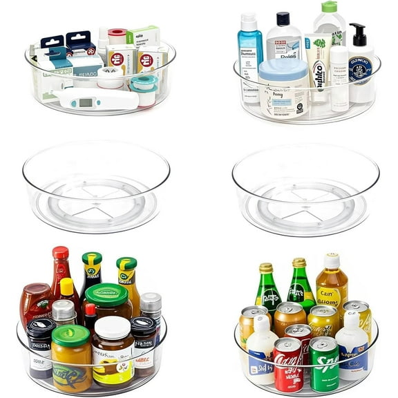 6 Pack Lazy Susan 11.5" Inch Turntable Organizer Organization Storage Container Bins Spice Rack Cabinet Rotating Condiment for Pantry Countertop Kitchen Vanity Bathroom Jewelry Holder Clear