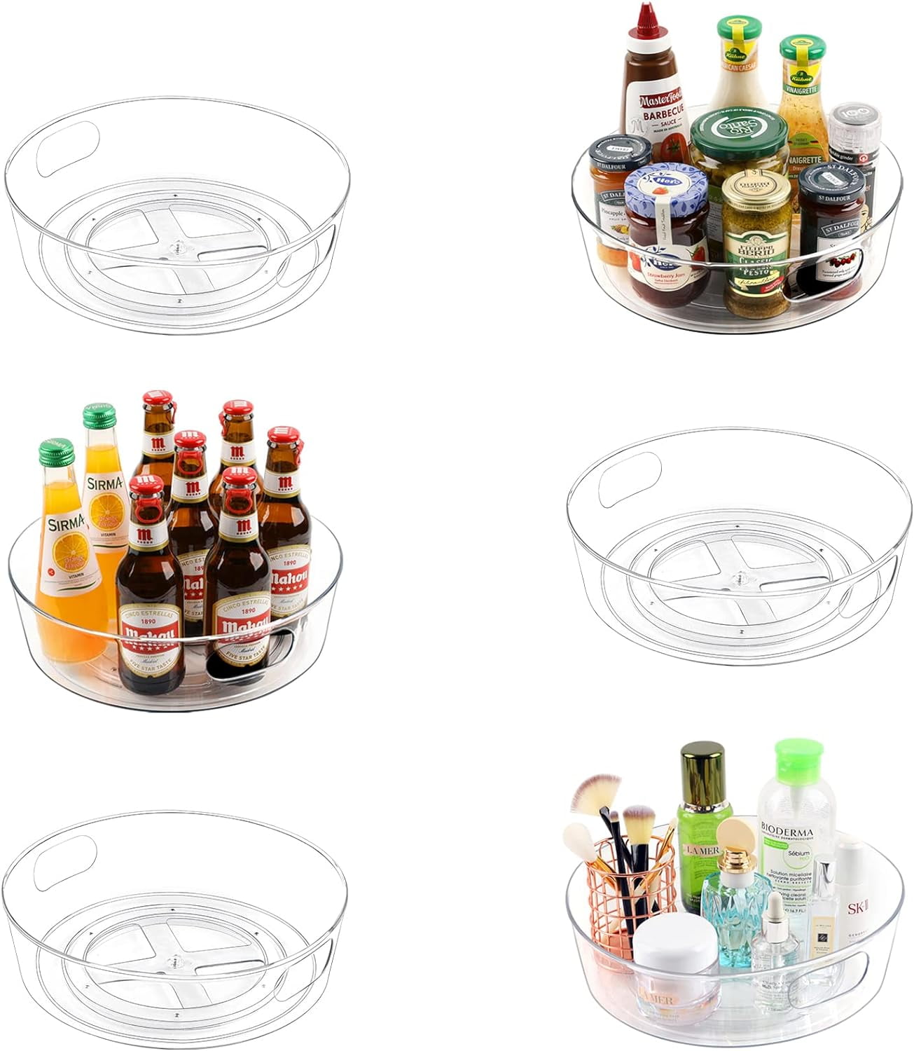 6 Pack Lazy Susan Organizer for Upgraded 11.5" Clear Lazy Susan Turntable with Handles