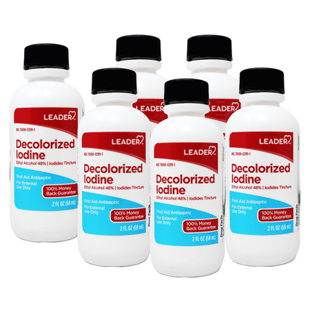 6 Pack - Leader Decolorized Iodine First Aid Antiseptic 2 fl oz
