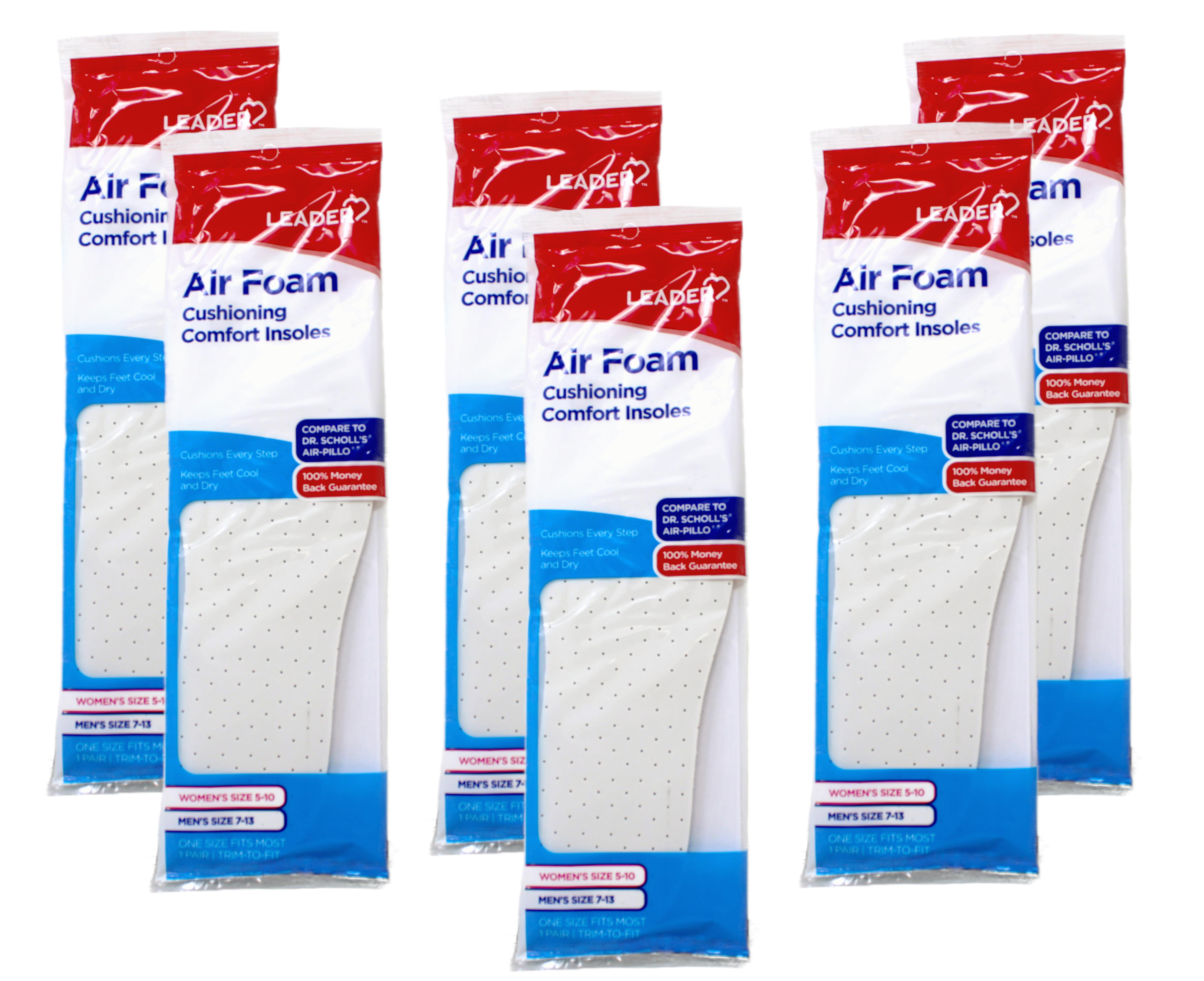 6 Pack - Leader Double Air Foam Insoles Extra Thick Cool & Dry Cushions ...