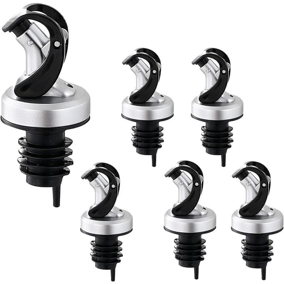 6-Pack Leak-Proof Pour Spouts Oils Dispenser Sets,Automatic Flip Top Lid Leakproof Nozzle Dispenser for Olive Oil, Wine, Vinegar, Soy Sauce Pour Spouts (Silver)