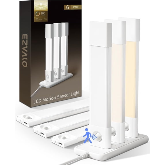 6 Pack Led Under Cabinet Lighting Wireless with Charging Station, 7’’Rechargeable Motion Sensor Light Indoor, 3 Color Dimmable Motion Activated Cabinet Lights for Kitchen Bookshelf, Stair