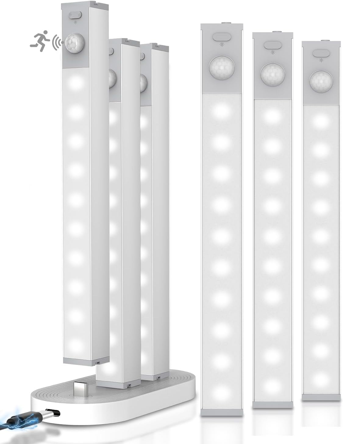 6 Pack Led Under Cabinet Lights Wireless with Charging Station, 7’’ Rechargeable Motion Sensor Light Indoor, Dimmable Closet for Cabinets, Bookshelf, Stair, Hallway
